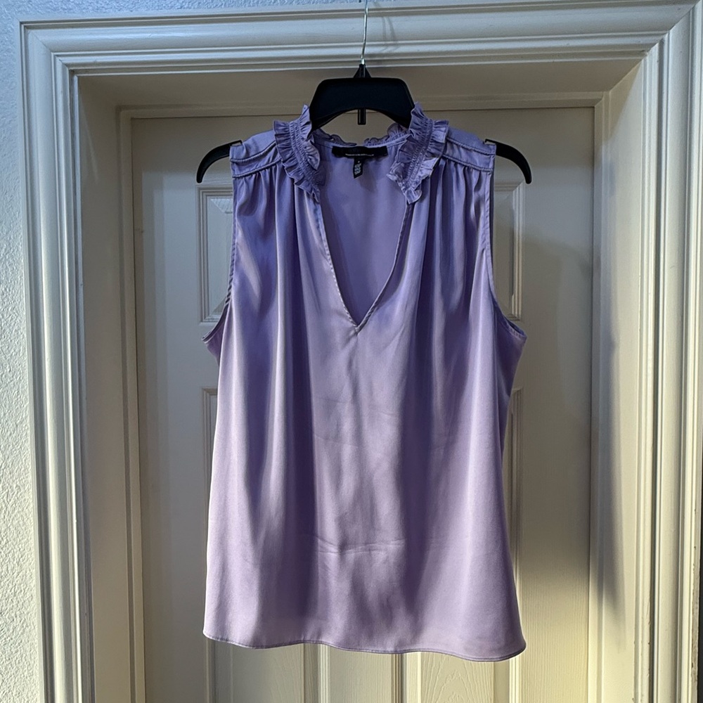 White House Black Market Purple Ruffle Blouse